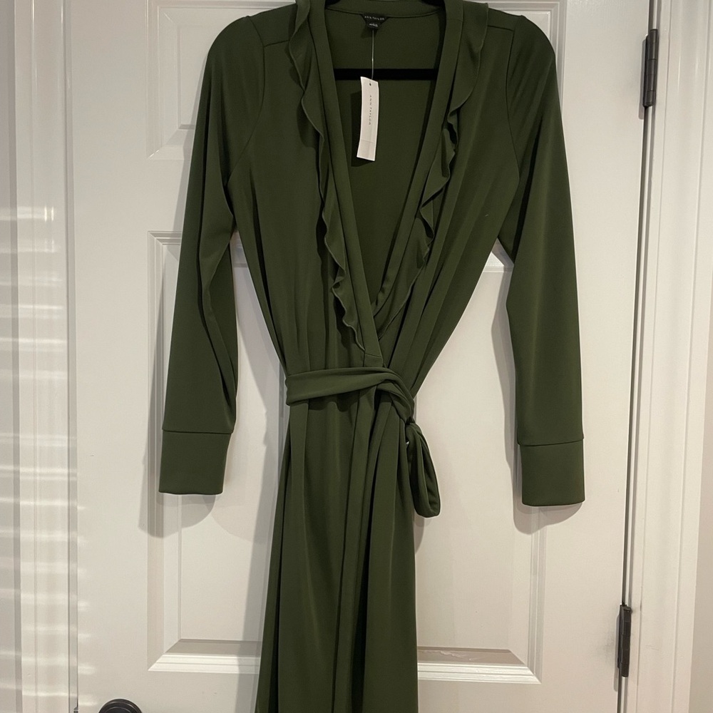 Anne Taylor Olive Green Wrap Dress - 8